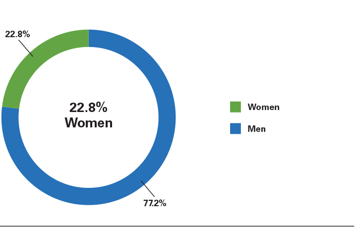 Pie chart reads 22.8% Women, 77.2% Men